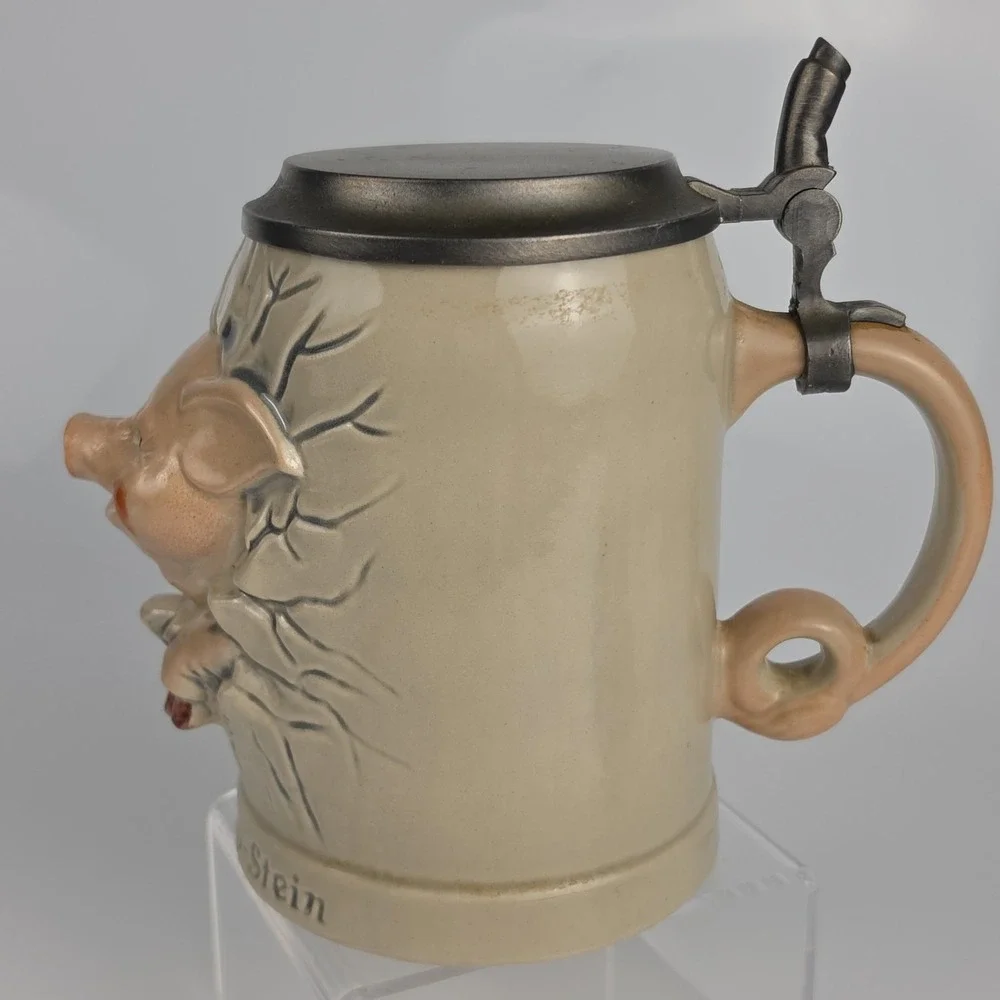 Diener Neu Schwein Stein German Pig Stoneware Character Stein Pewter Lid